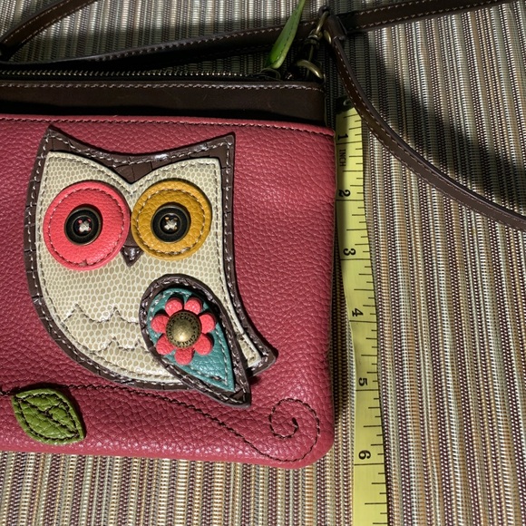 Chala Crossbody Purse Owl Design Pink Faux Leather Adjustable Strap - Picture 9 of 10